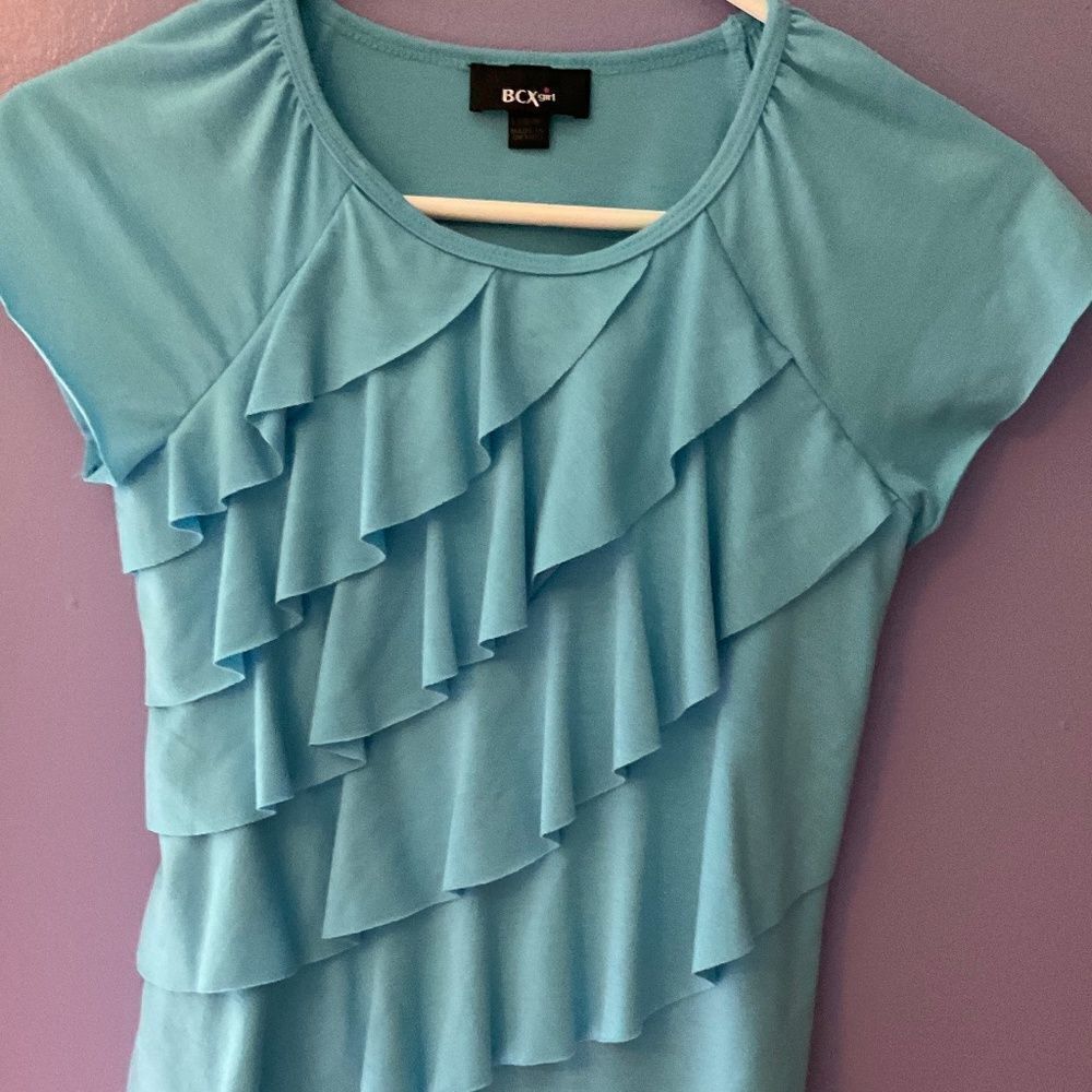 Blue Girls Top with Asymmetrical Ruffle Detail size 12/14